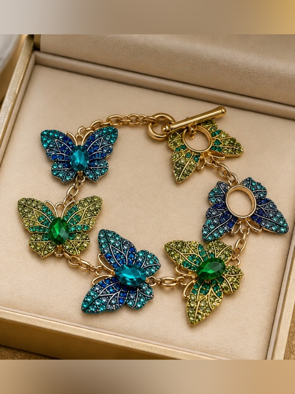 Elegant Butterfly Bracelet with Blue and Green Accents